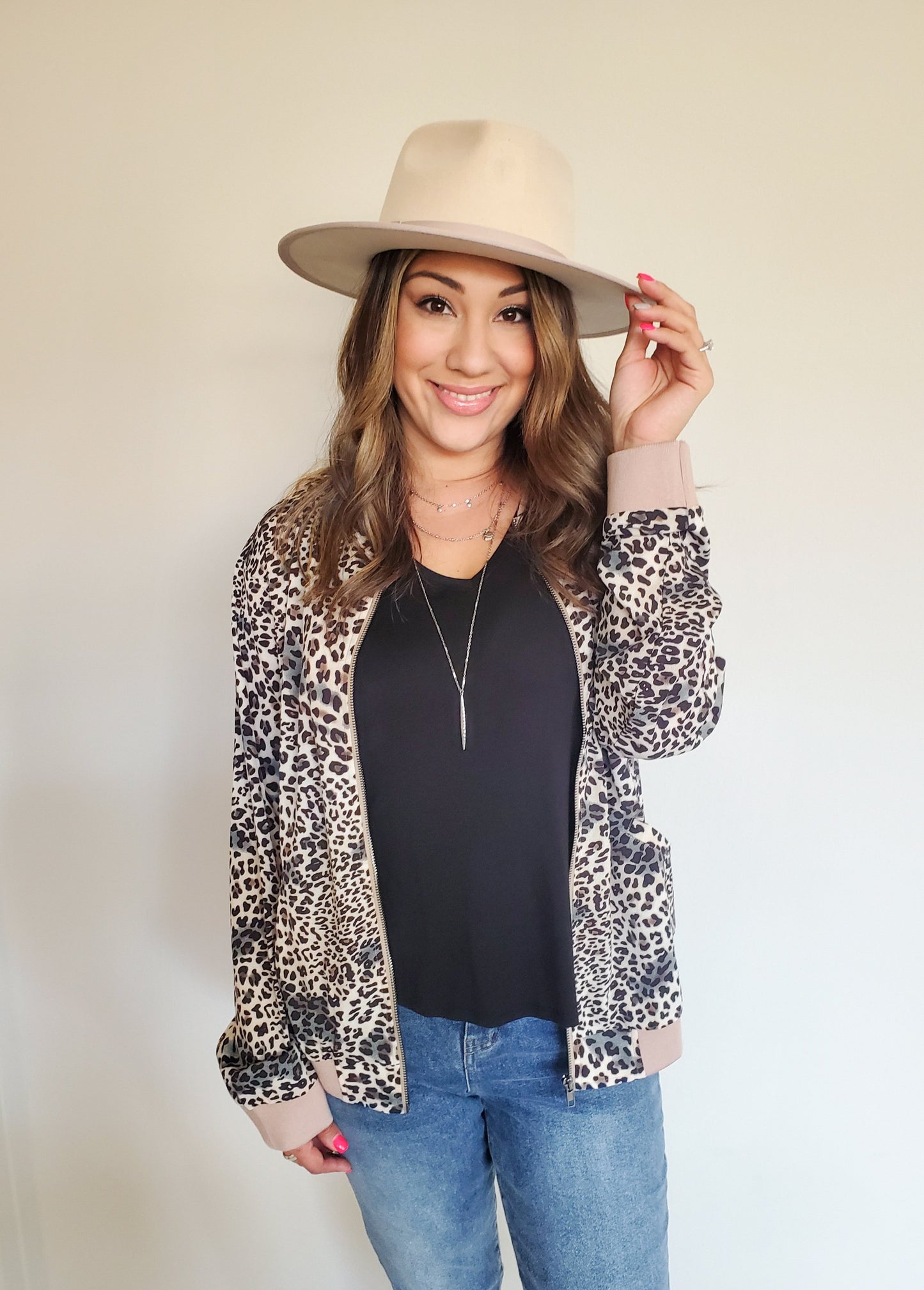 Taupe Leopard Bomber Jacket