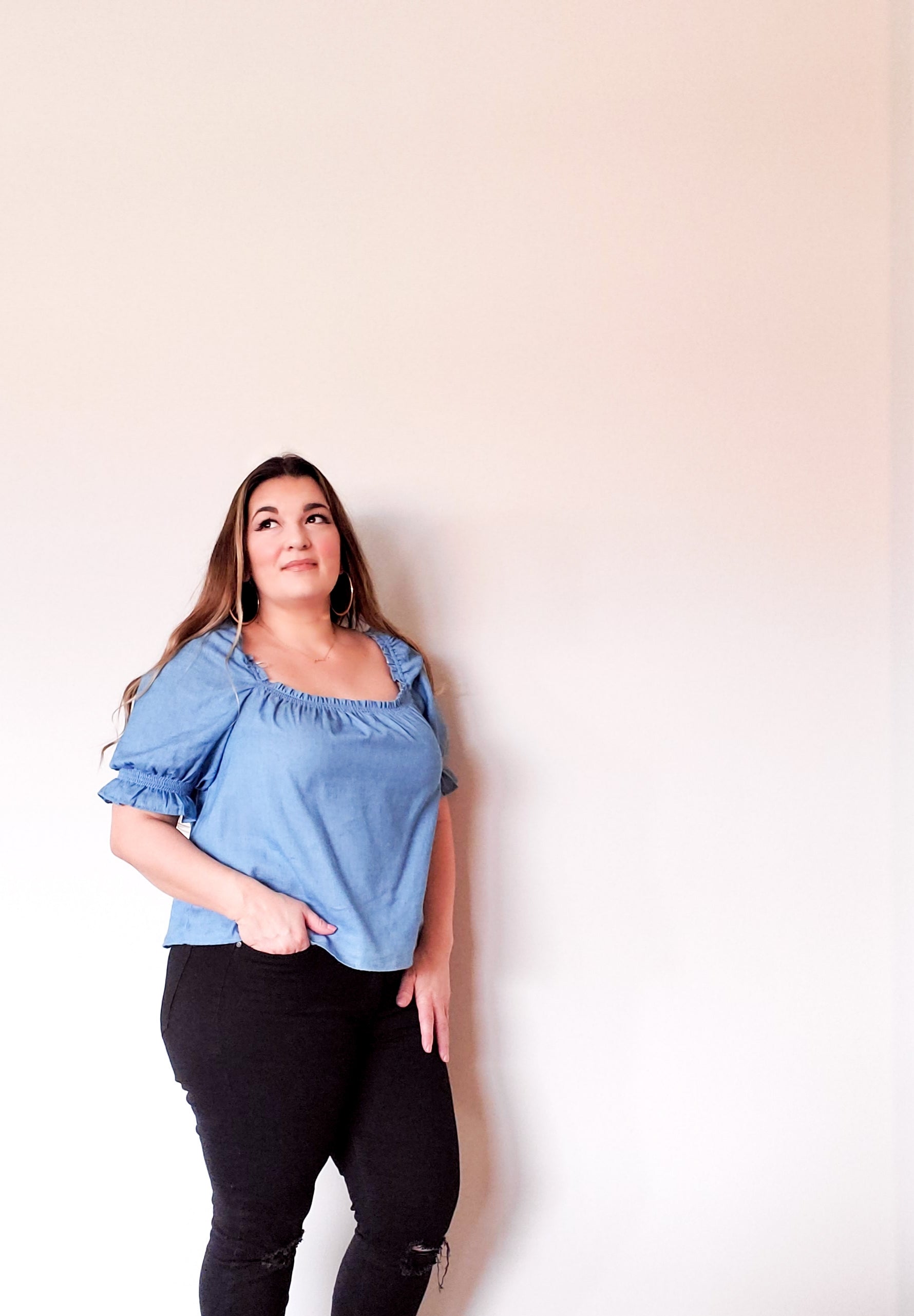 Square Neck Chambray Top