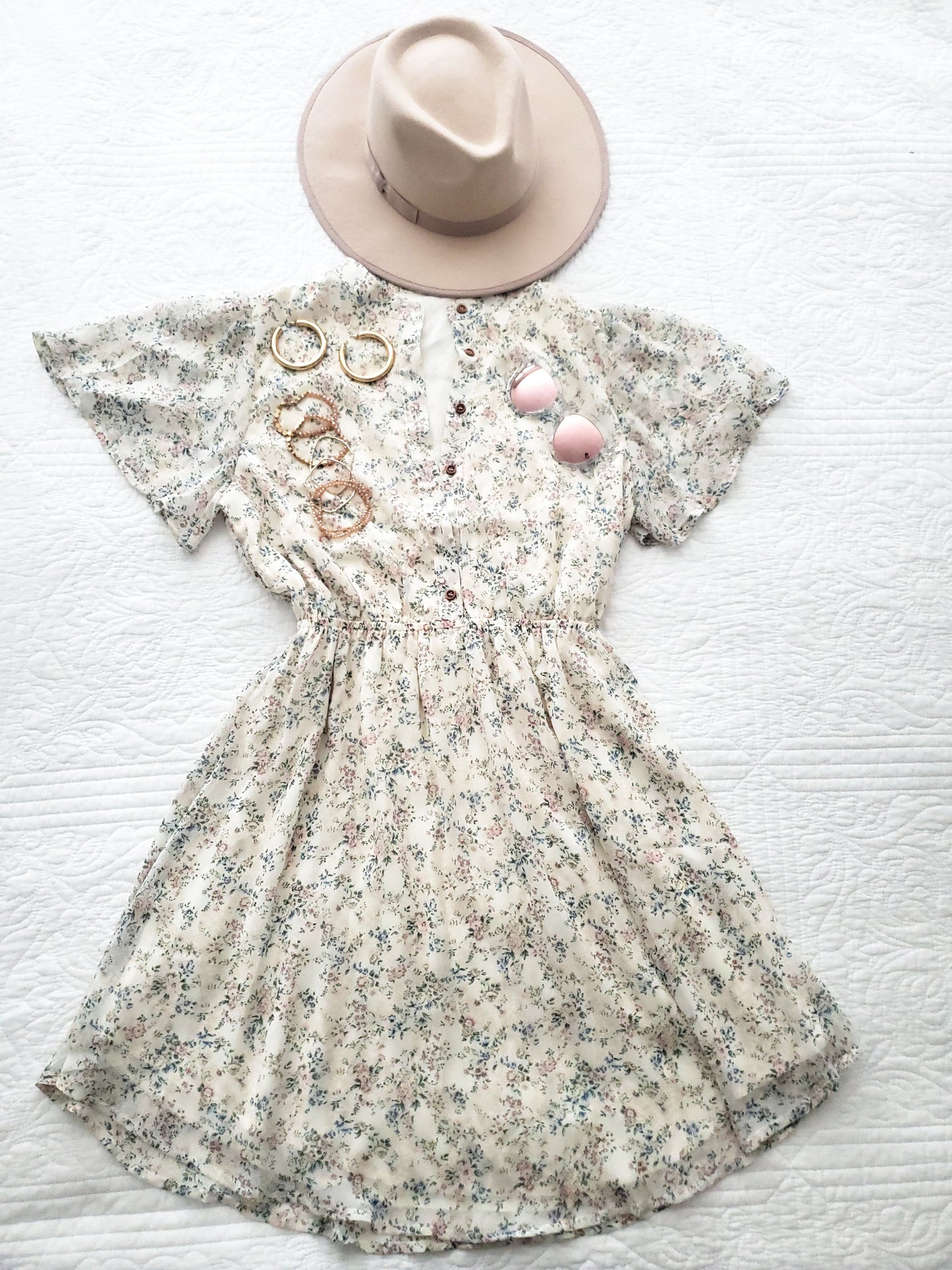 Floral Print Button Down Short Sleeve Dress