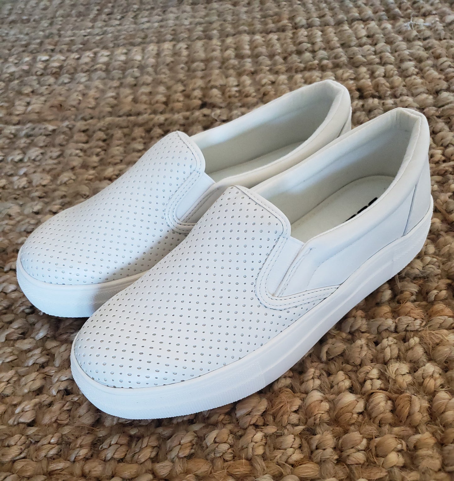 The Victoria Slip On Perforated  Platform White Sneakers