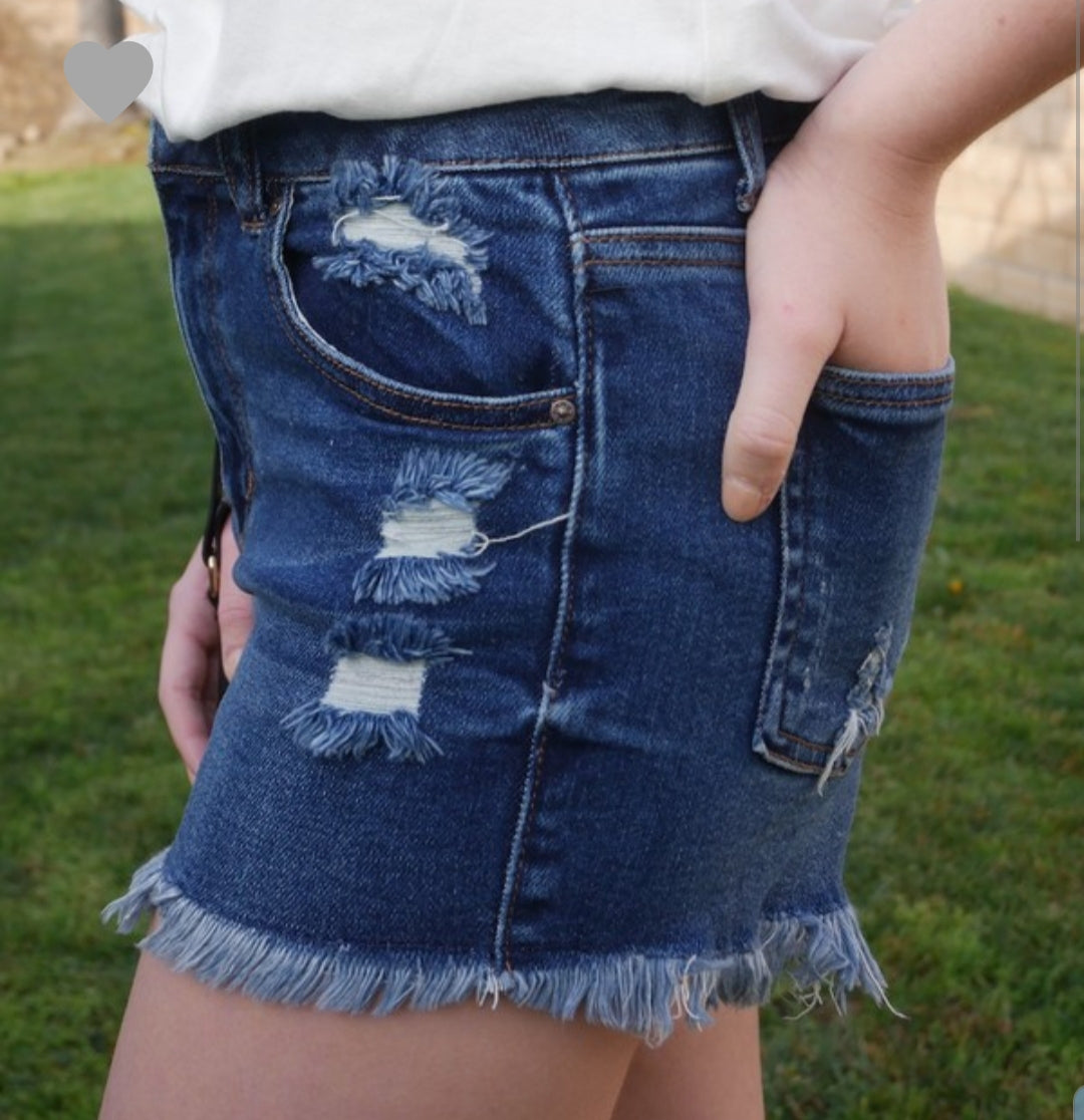 Elise Denim Shorts-Dark Wash