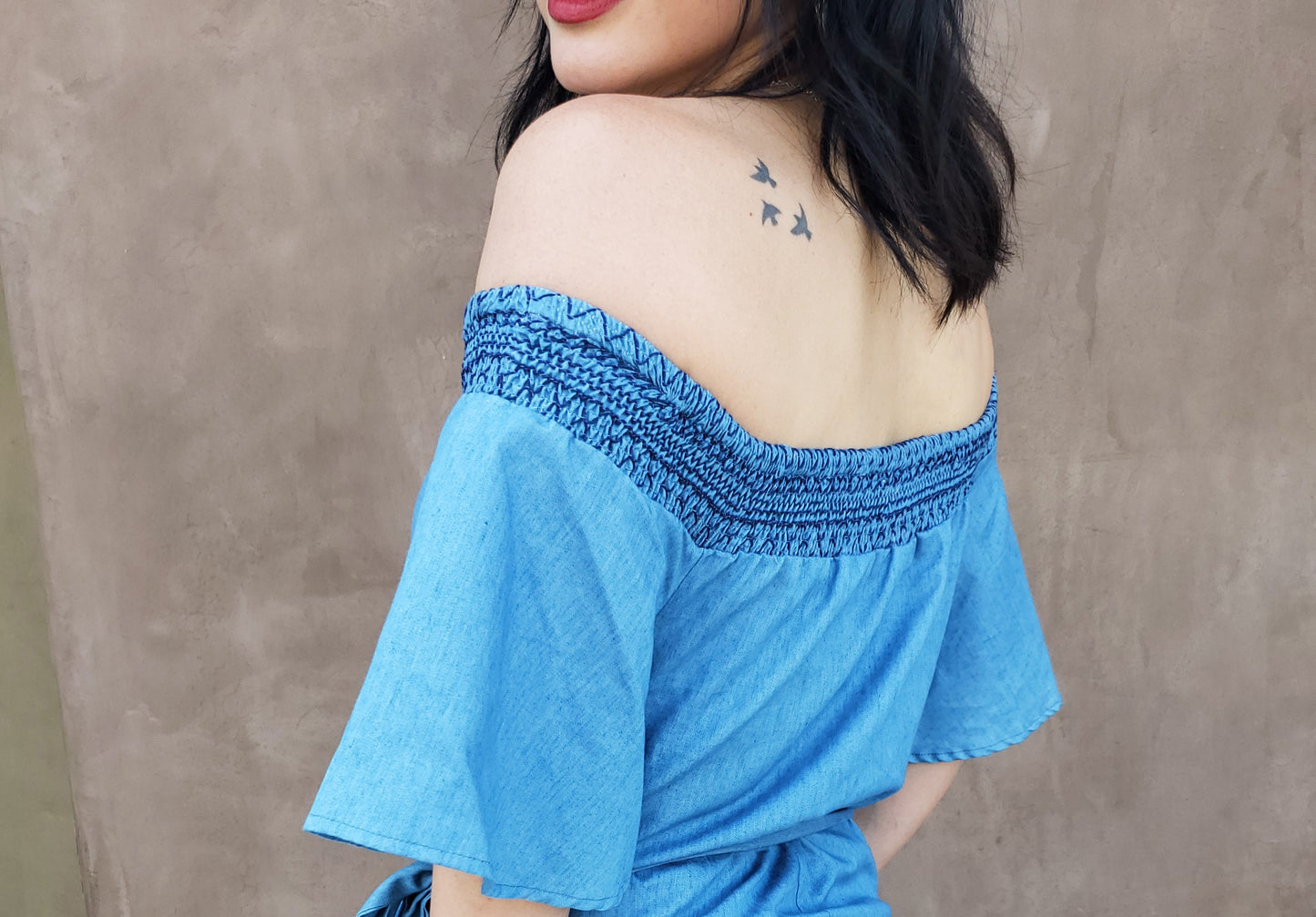 Chambray Off The Shoulder Romper