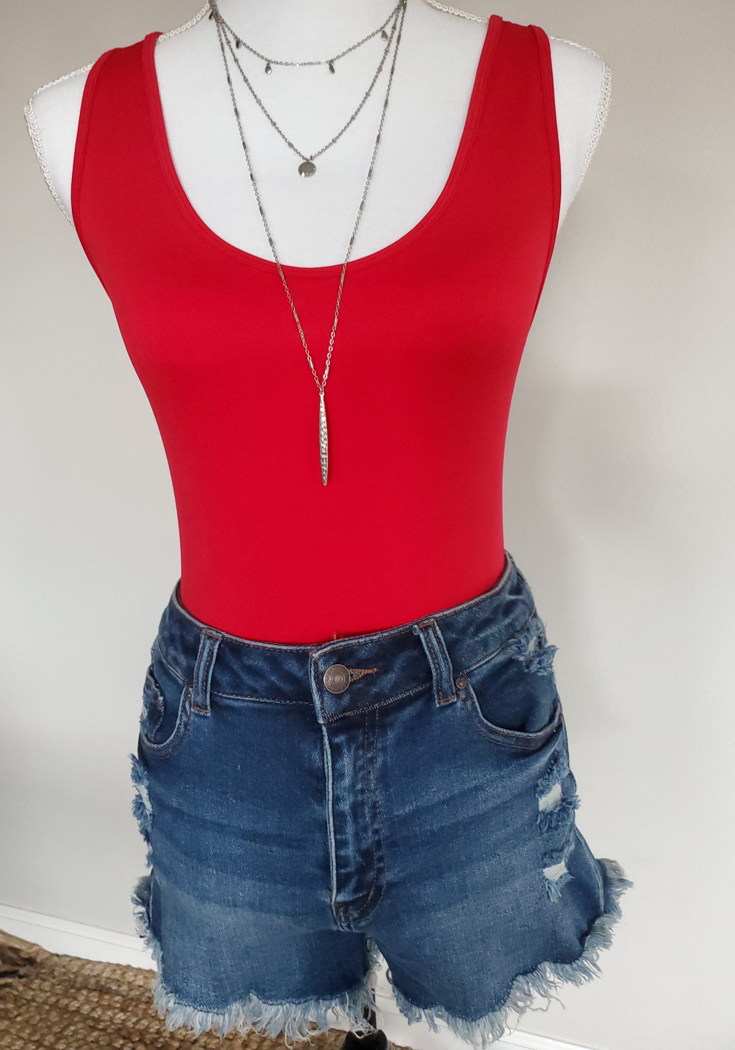 Scoop Neck Seamless Tank Top-Red