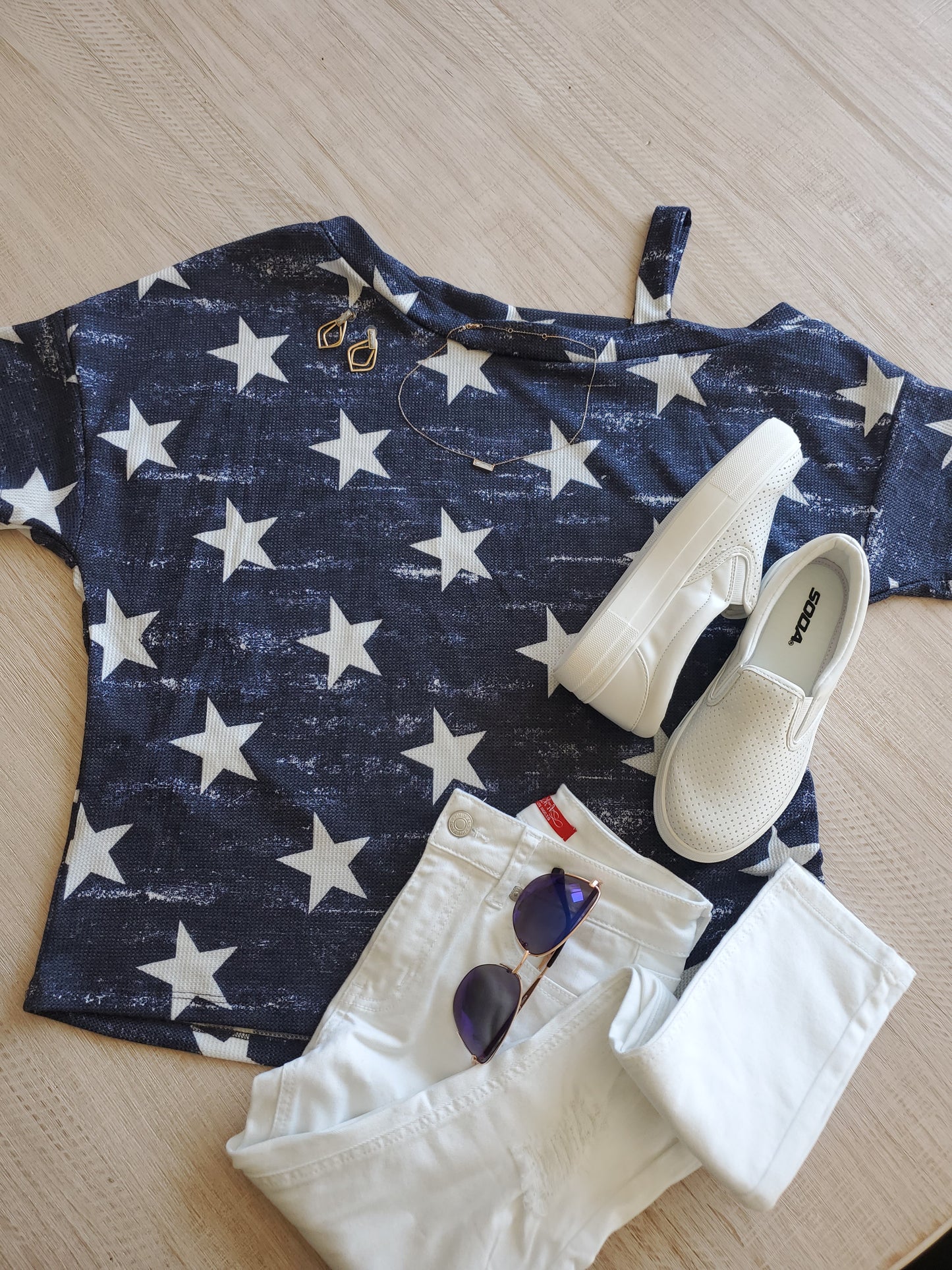 Your Lucky Stars Navy Off The Shoulder Blouse