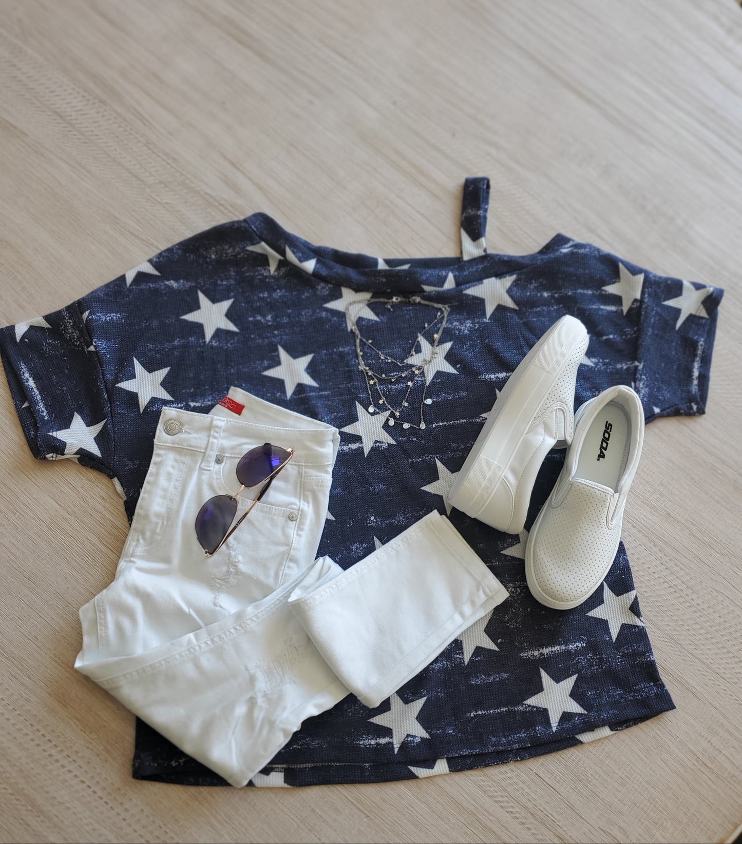 Your Lucky Stars Navy Off The Shoulder Blouse