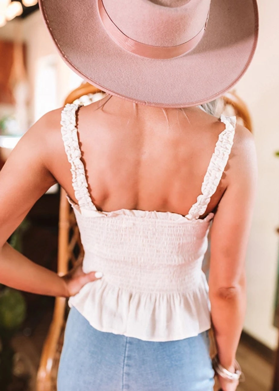 SMOCKED AND FRILLED TANK TOP