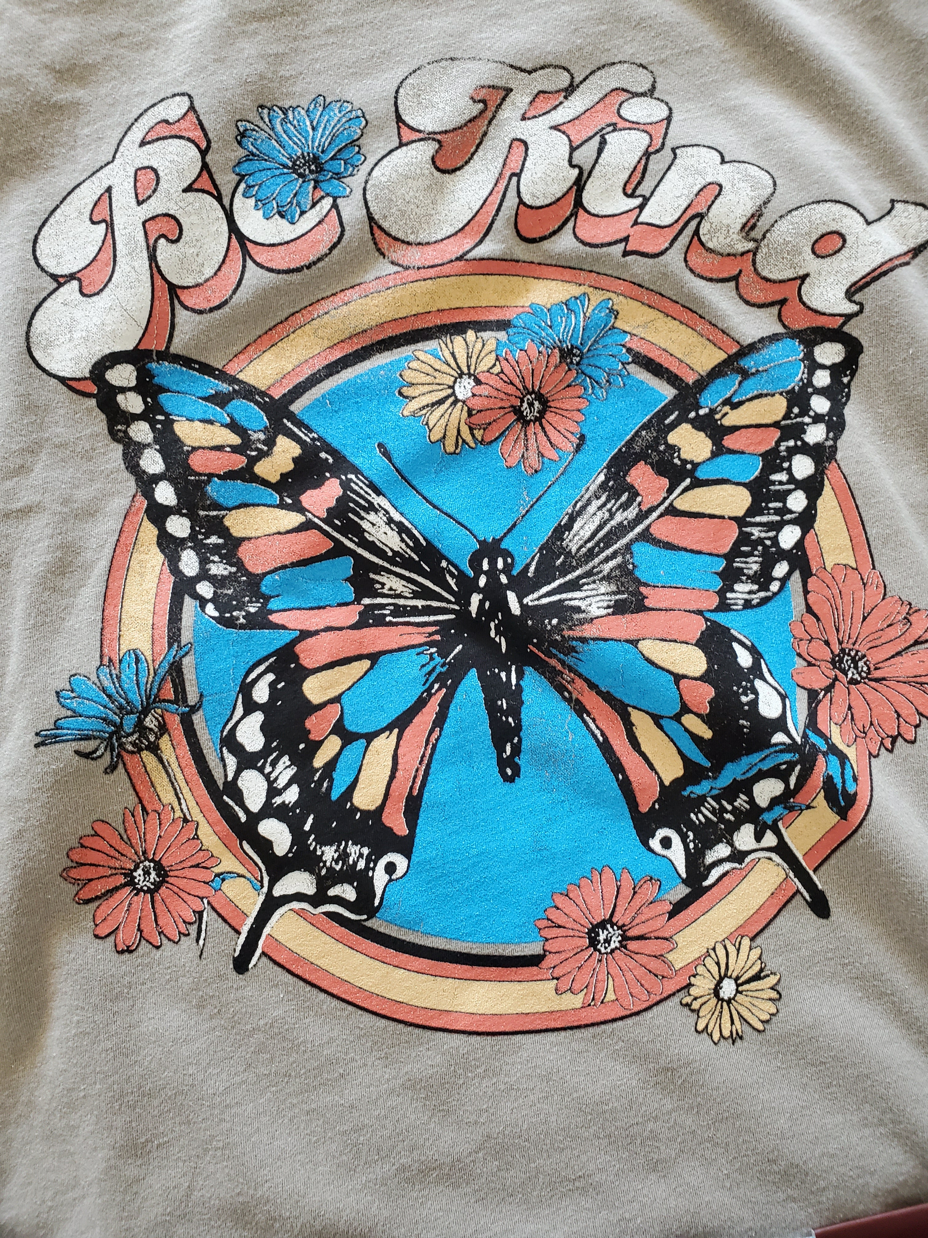 OVERSIZED Be Kind Butterfly Taupe Mineral Wash Graphic Tee