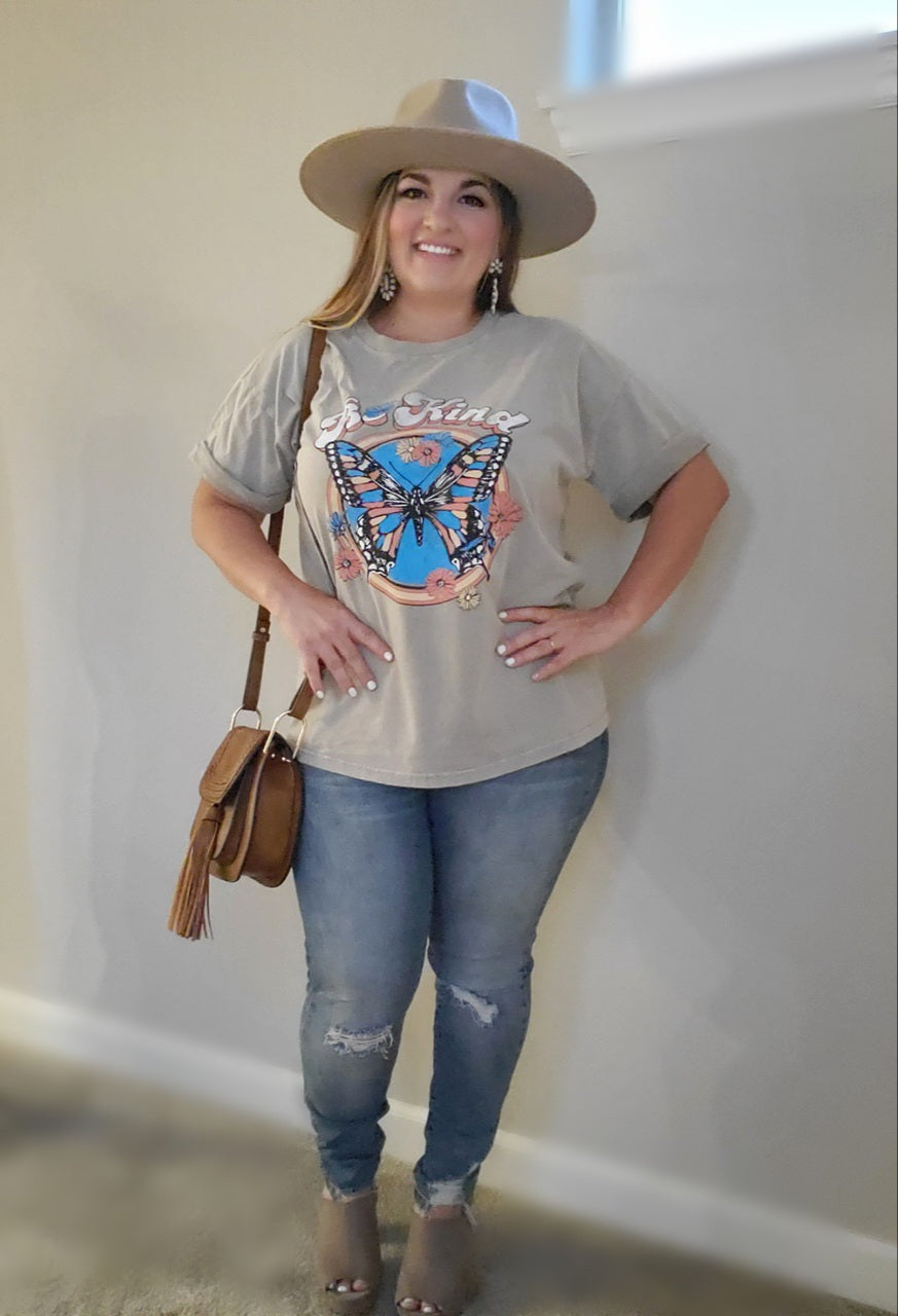 OVERSIZED Be Kind Butterfly Taupe Mineral Wash Graphic Tee