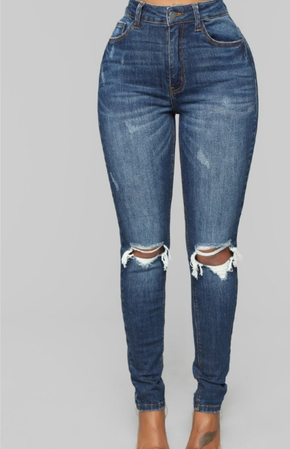 High Rise Distressed Knee Dark Wash Suzanne Jeans