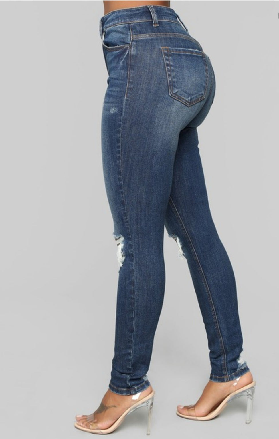 High Rise Distressed Knee Dark Wash Suzanne Jeans