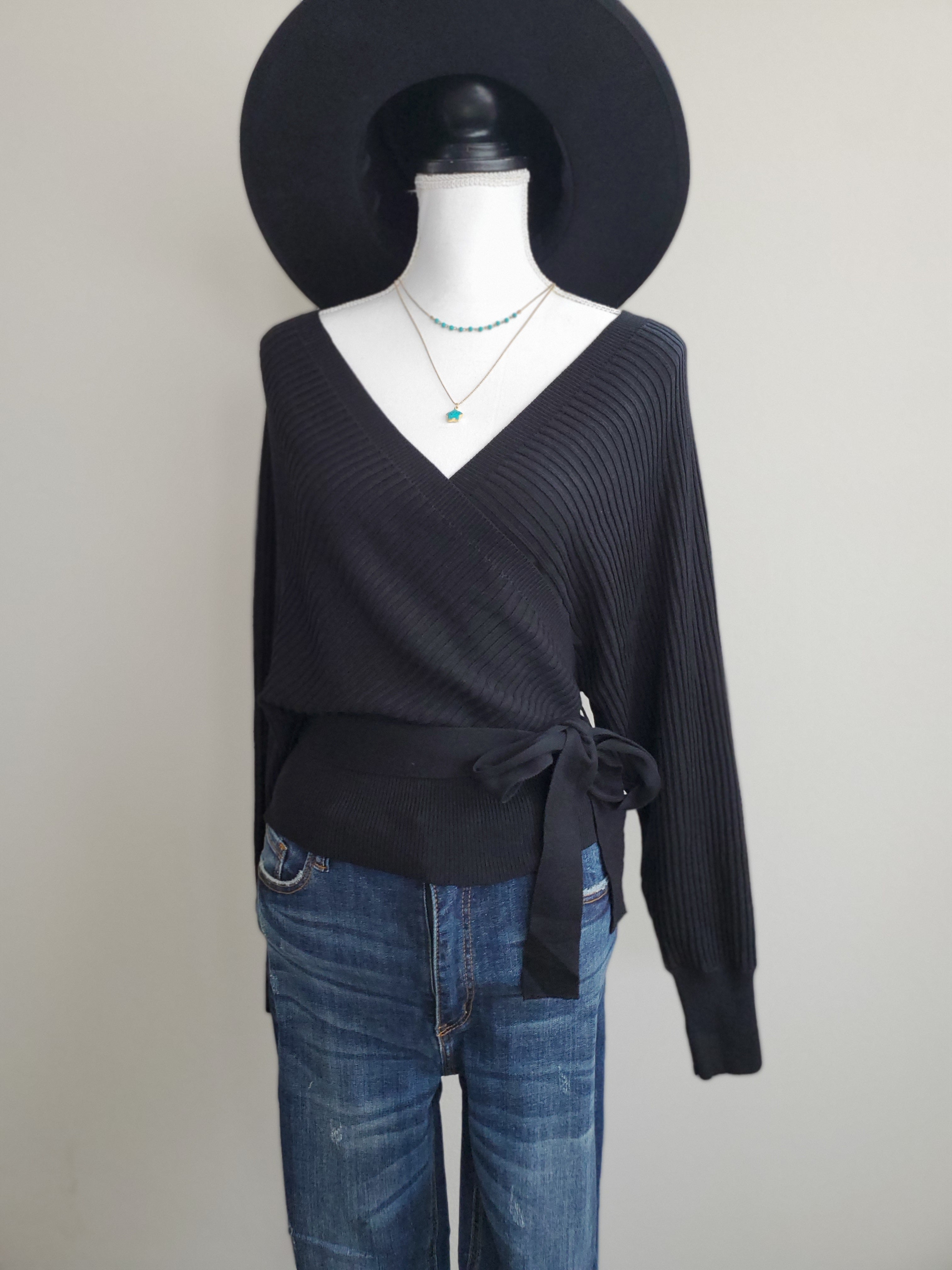 Ribbed Wrap Sweater S-XL