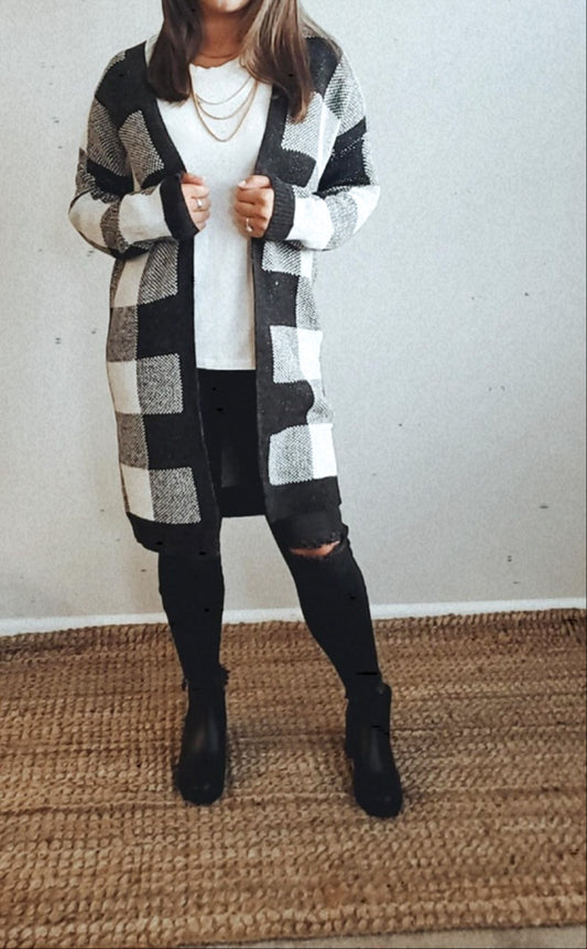 Knit Plaid Cardigan Jacket