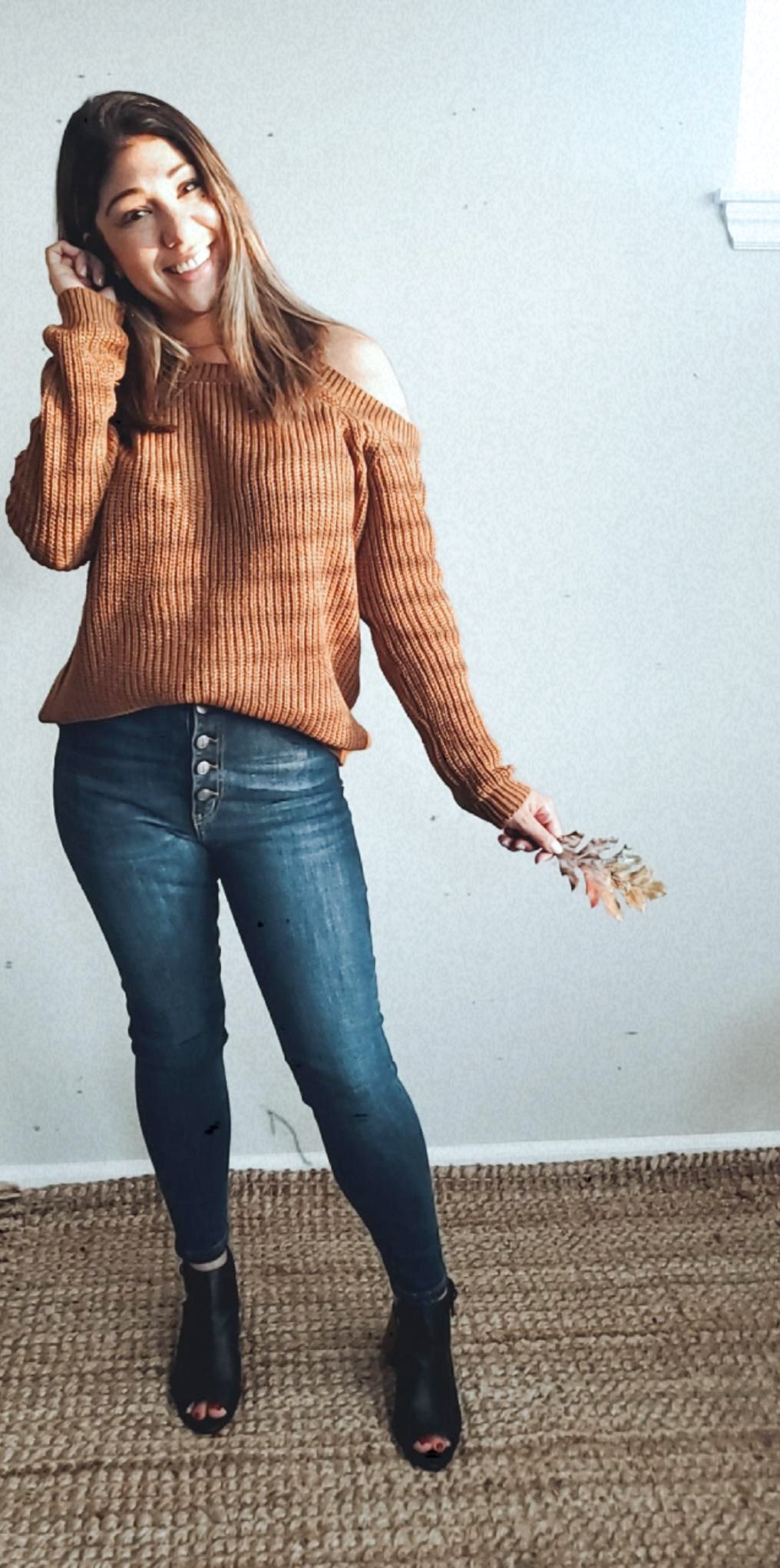 Cold Shoulder Rust Sweater