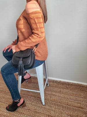 Cold Shoulder Rust Sweater