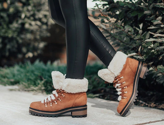 Faux Fur Combat Boot-Camel