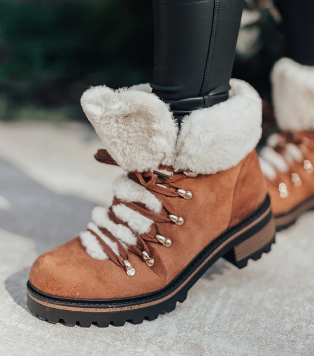 Faux Fur Combat Boot-Camel