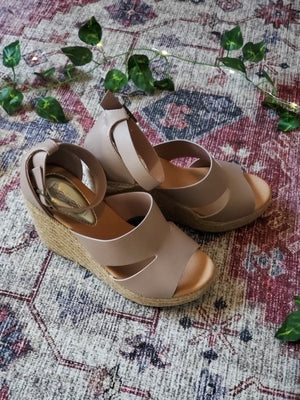 Taupe Ankle Strap Espadrille Susan Wedge Shoes