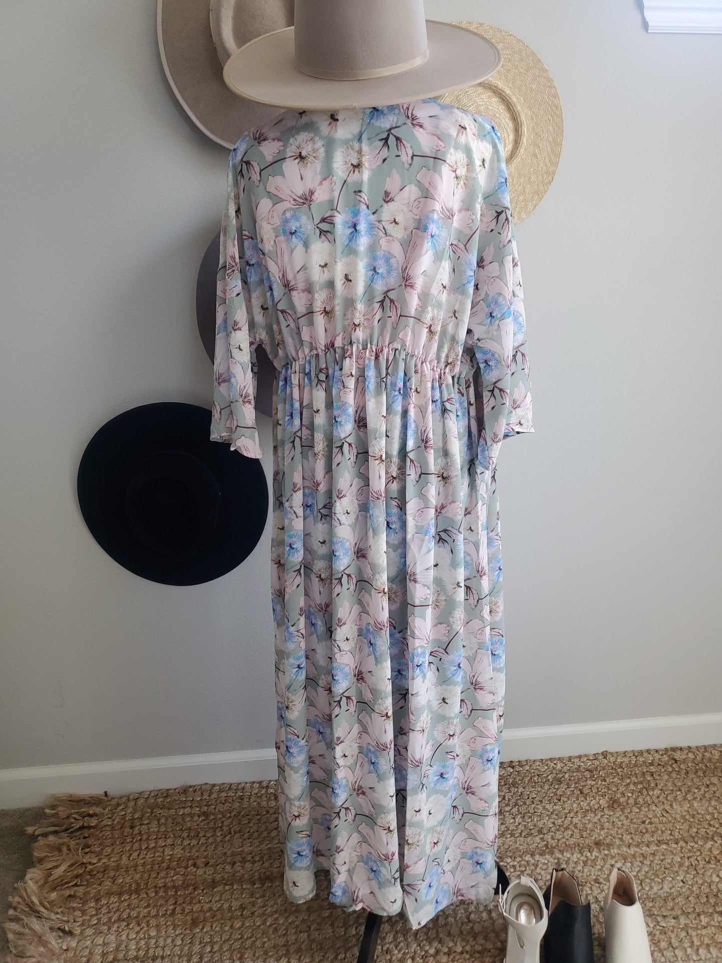 DANDELION WAIST SHIRRING WITH FRONTTIED MAXI CHIFFON CARDIGAN DUSTER