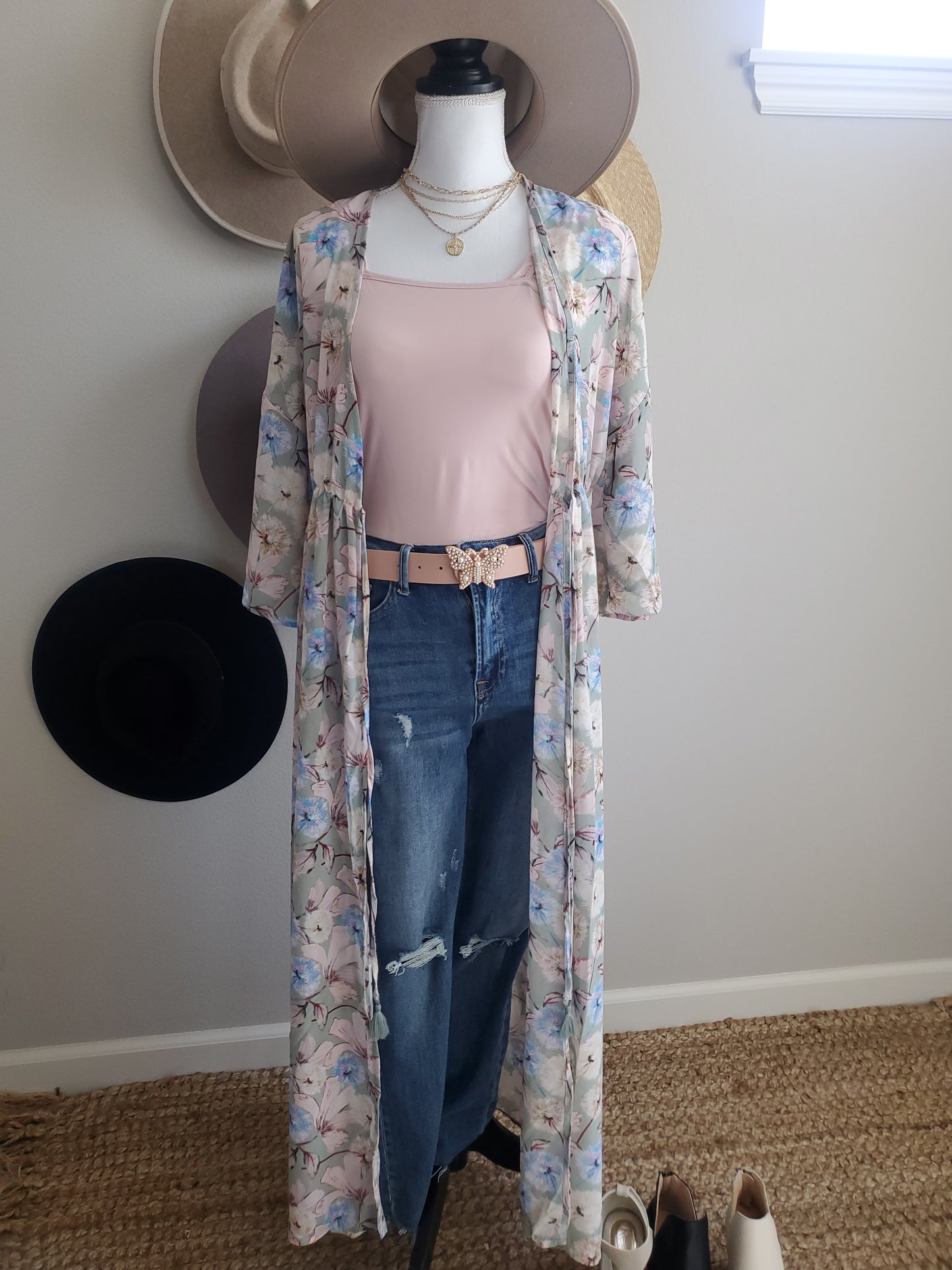 DANDELION WAIST SHIRRING WITH FRONTTIED MAXI CHIFFON CARDIGAN DUSTER