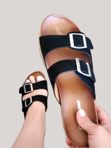 Wedge Double Strap Black Sandals