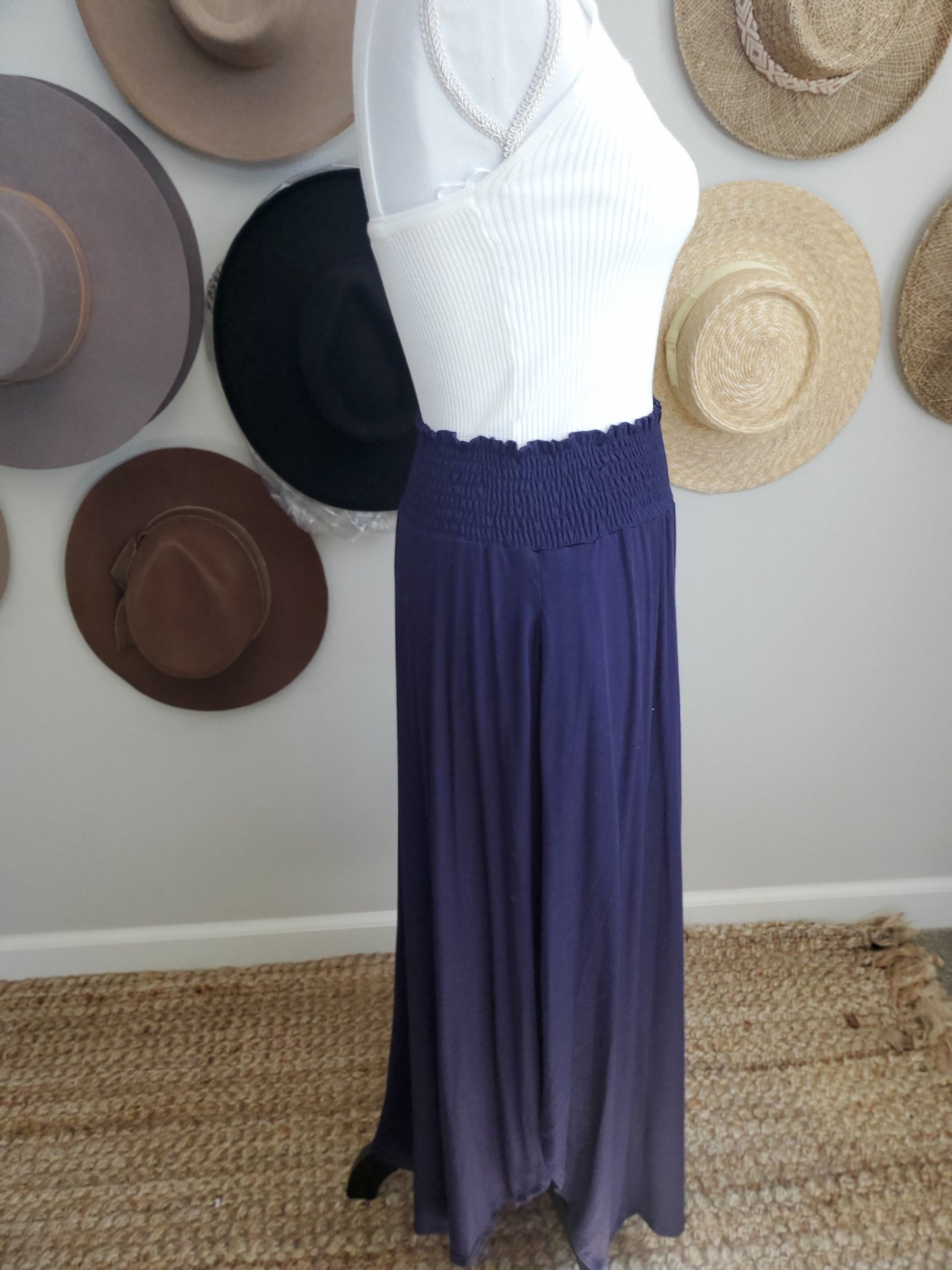 Smocked Maxi Skirt-Navy