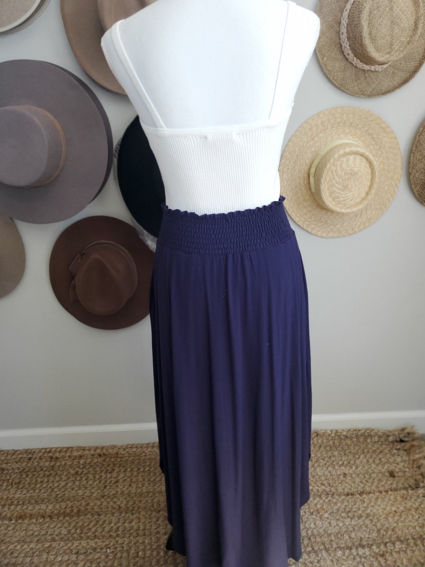 Smocked Maxi Skirt-Navy