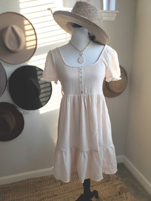 COTTON GAUZE BABYDOLL SHORT SLEEVE HENLEY DRESS