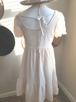 COTTON GAUZE BABYDOLL SHORT SLEEVE HENLEY DRESS