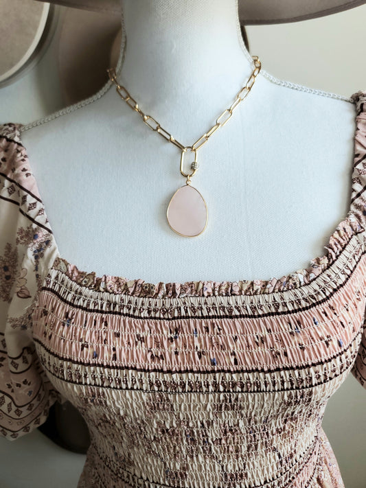 Stone Teardrop Necklace-Rose