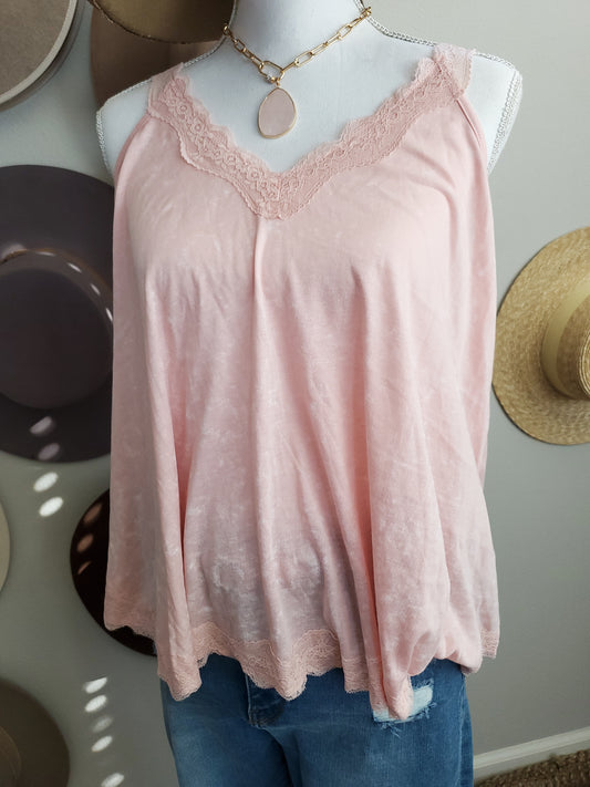 Lace Trim Natali Tank Top-Blush