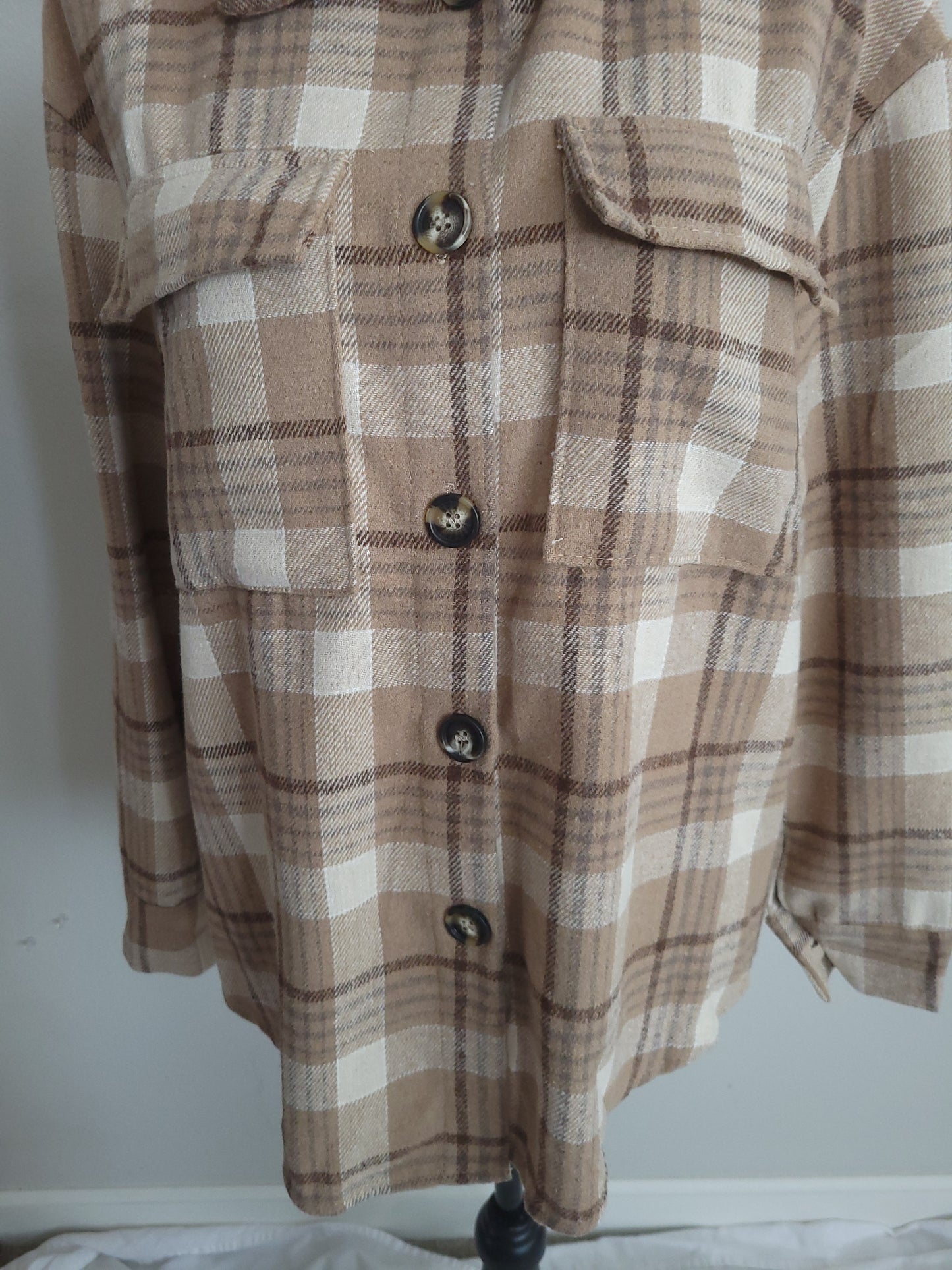 Plaid Shacket Jacket Coat with Detachable Hood