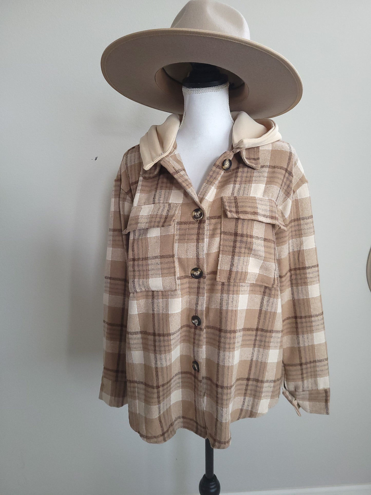 Plaid Shacket Jacket Coat with Detachable Hood