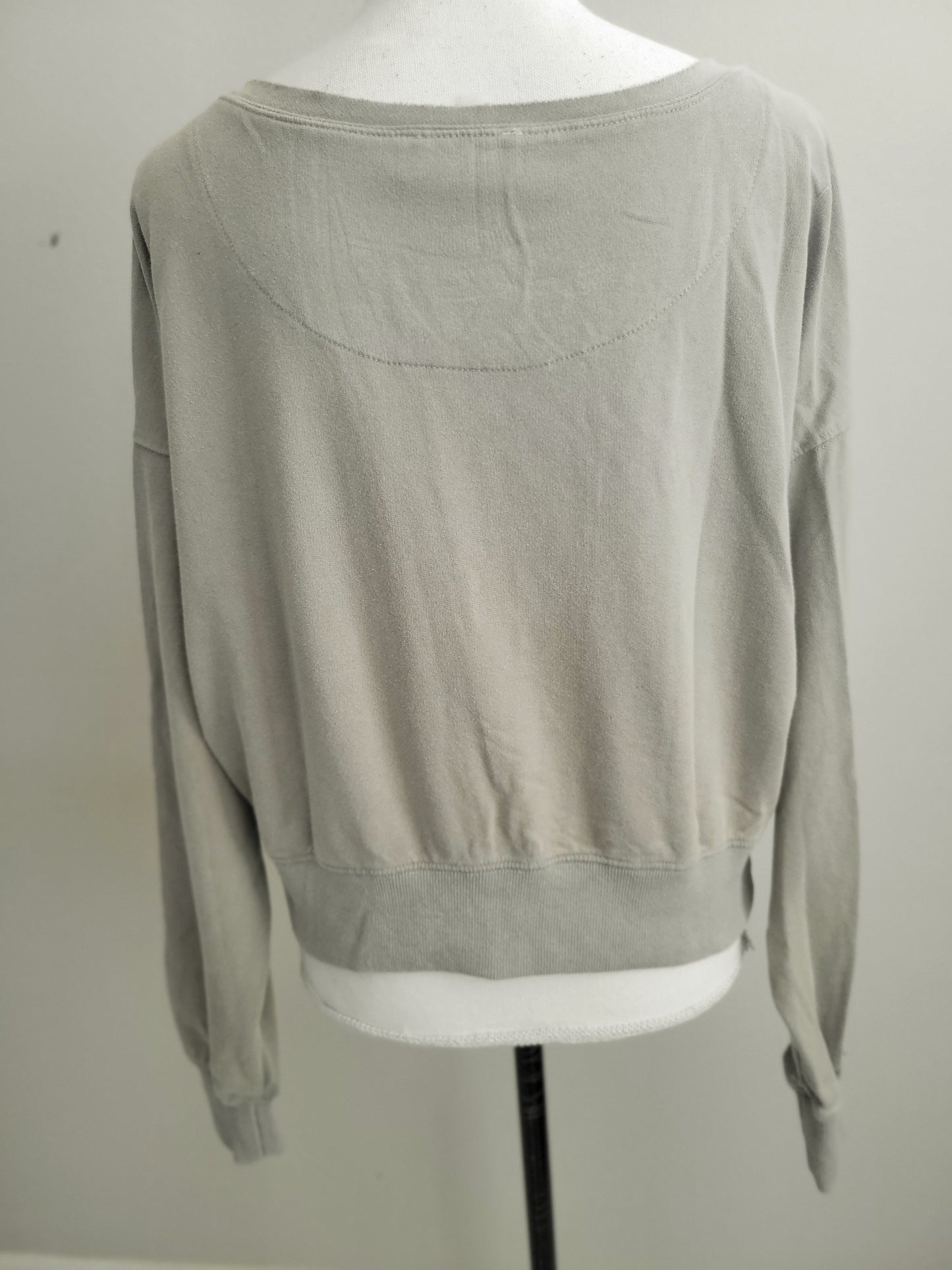 Long Sleeve Mineral Washed Knit Loose Fit Cropped Sweatshirt Top Olive Green