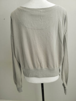Long Sleeve Mineral Washed Knit Loose Fit Cropped Sweatshirt Top-Olive