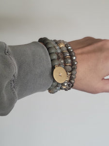 Faceted bead assorted stretch bracelet set-Grey