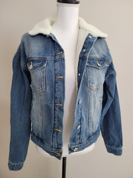 Faux Sherpa Lined Crop Cindy Denim Jacket S-XL