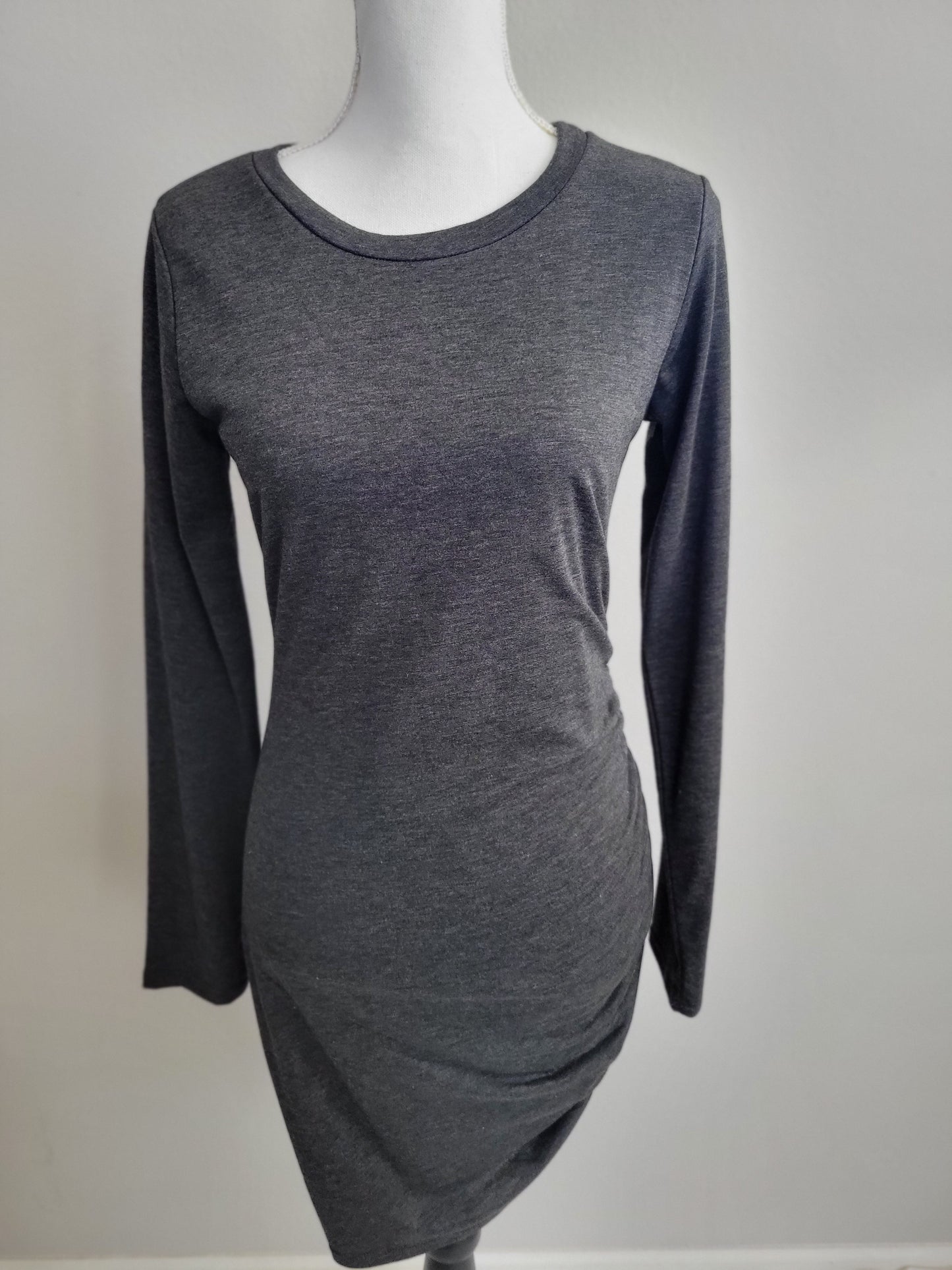 Ruched Body Con Dress-Charcoal