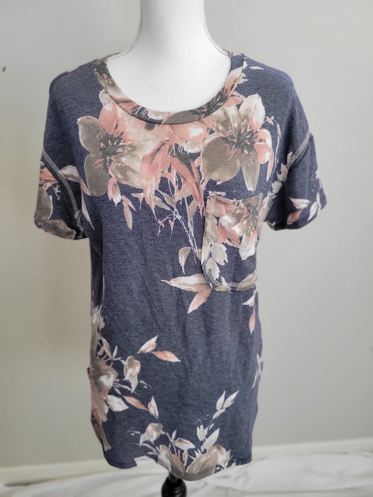 Oversized French Terry Floral TOP-NAVY