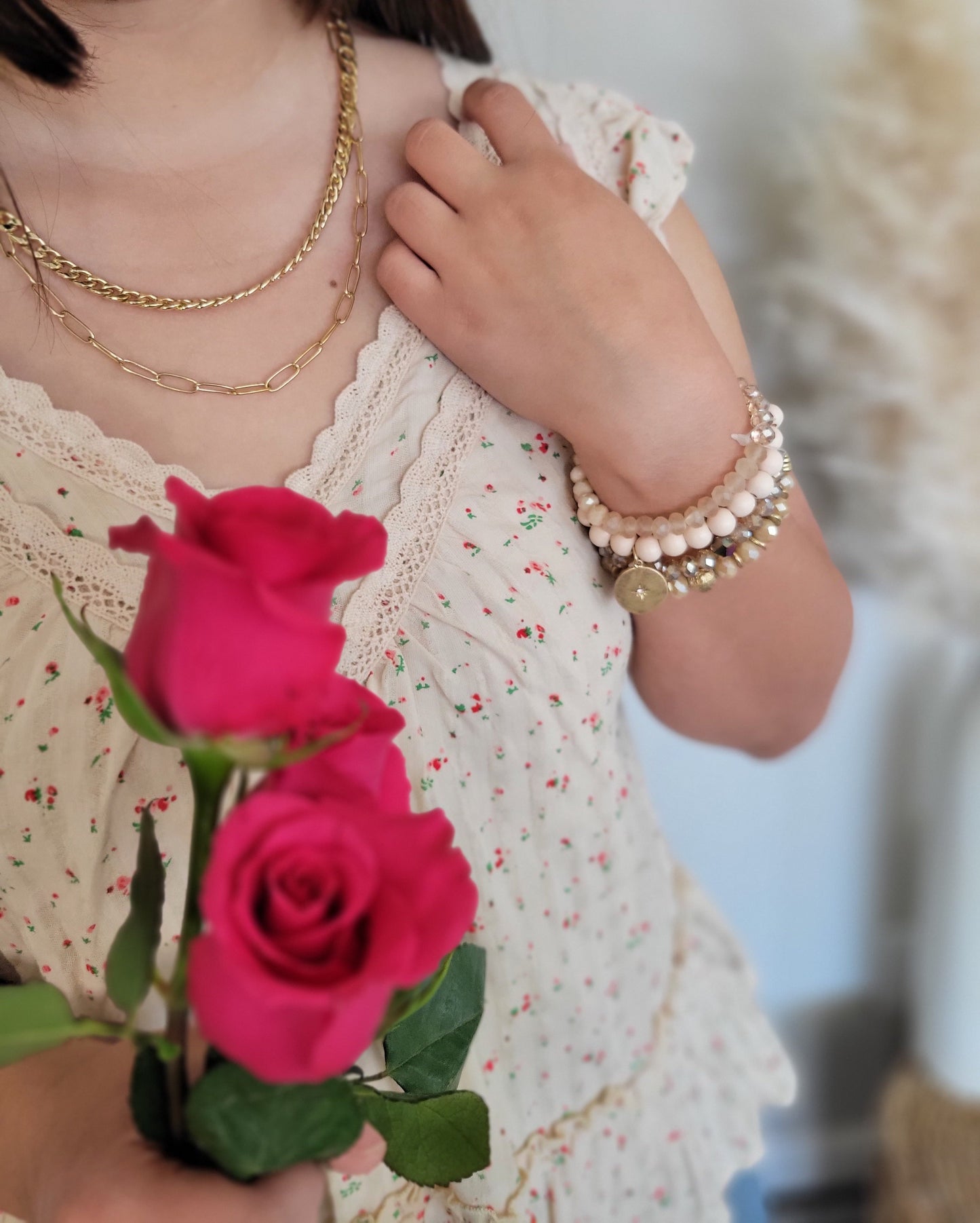 Faceted bead assorted stretch bracelet set-Nude