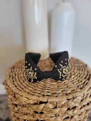 Bead and Sequin Detail Head Band-Black