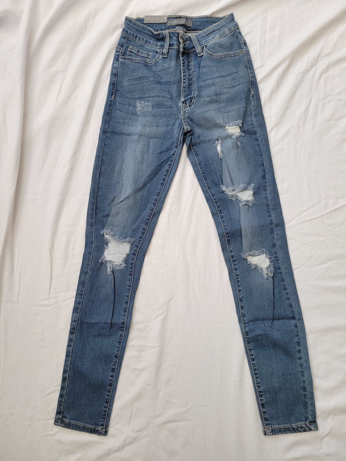 High Rise Medium Wash Distressed Nadia Jeans