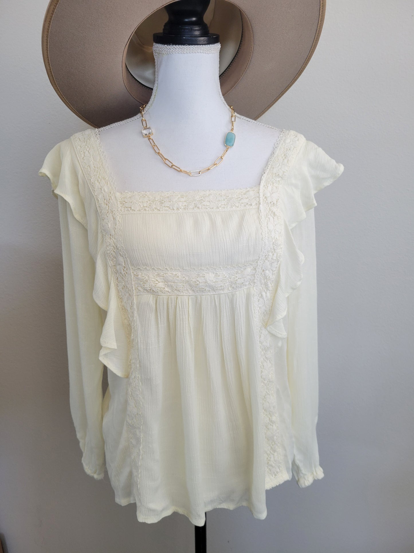 Off White Ruffled Peasant Top