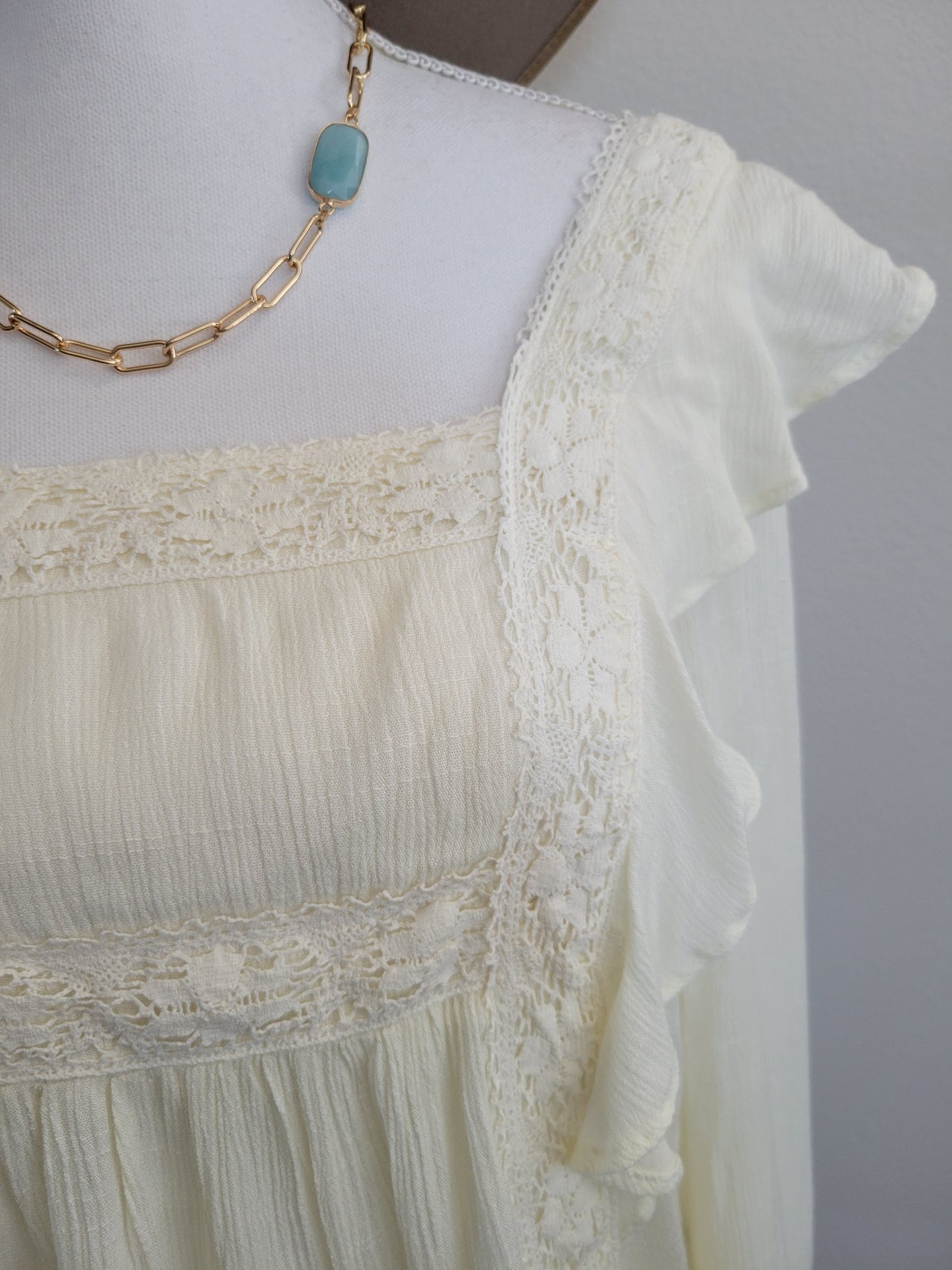 Off White Ruffled Peasant Top