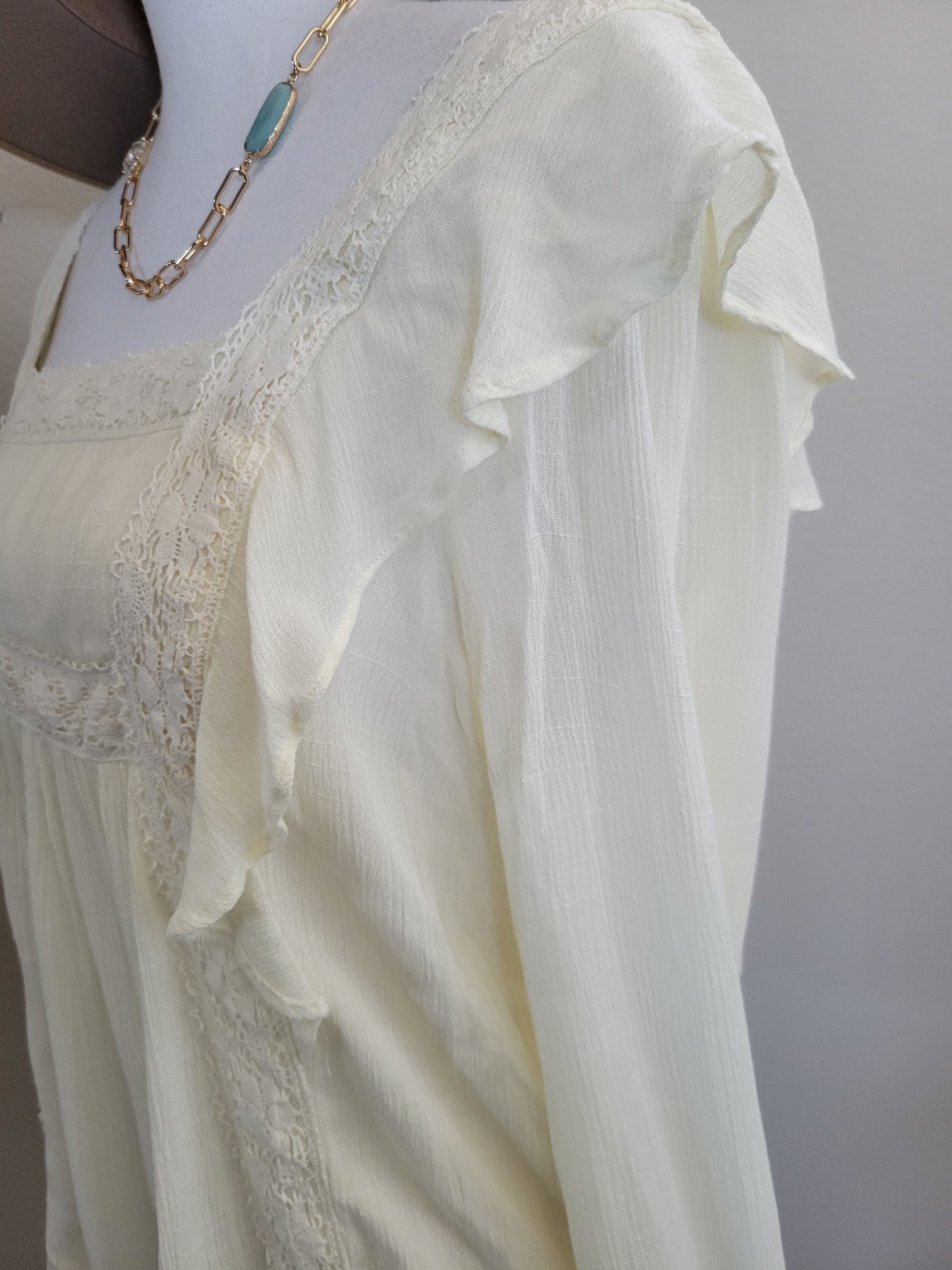 Off White Ruffled Peasant Top