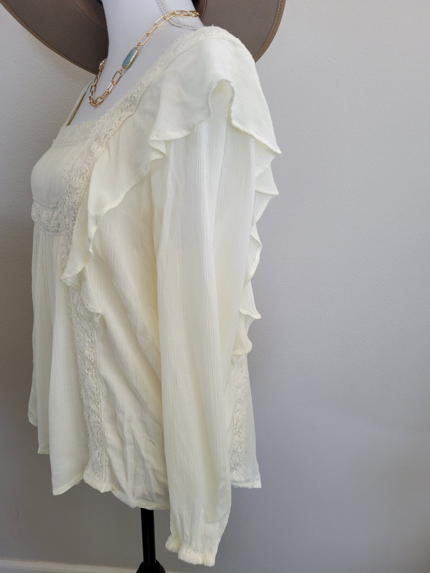 Off White Ruffled Peasant Top