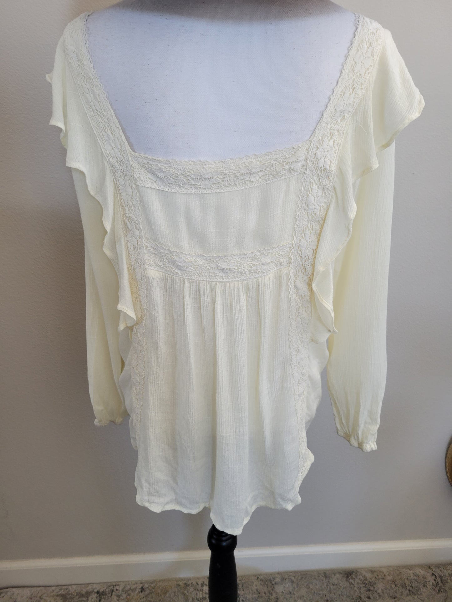 Off White Ruffled Peasant Top