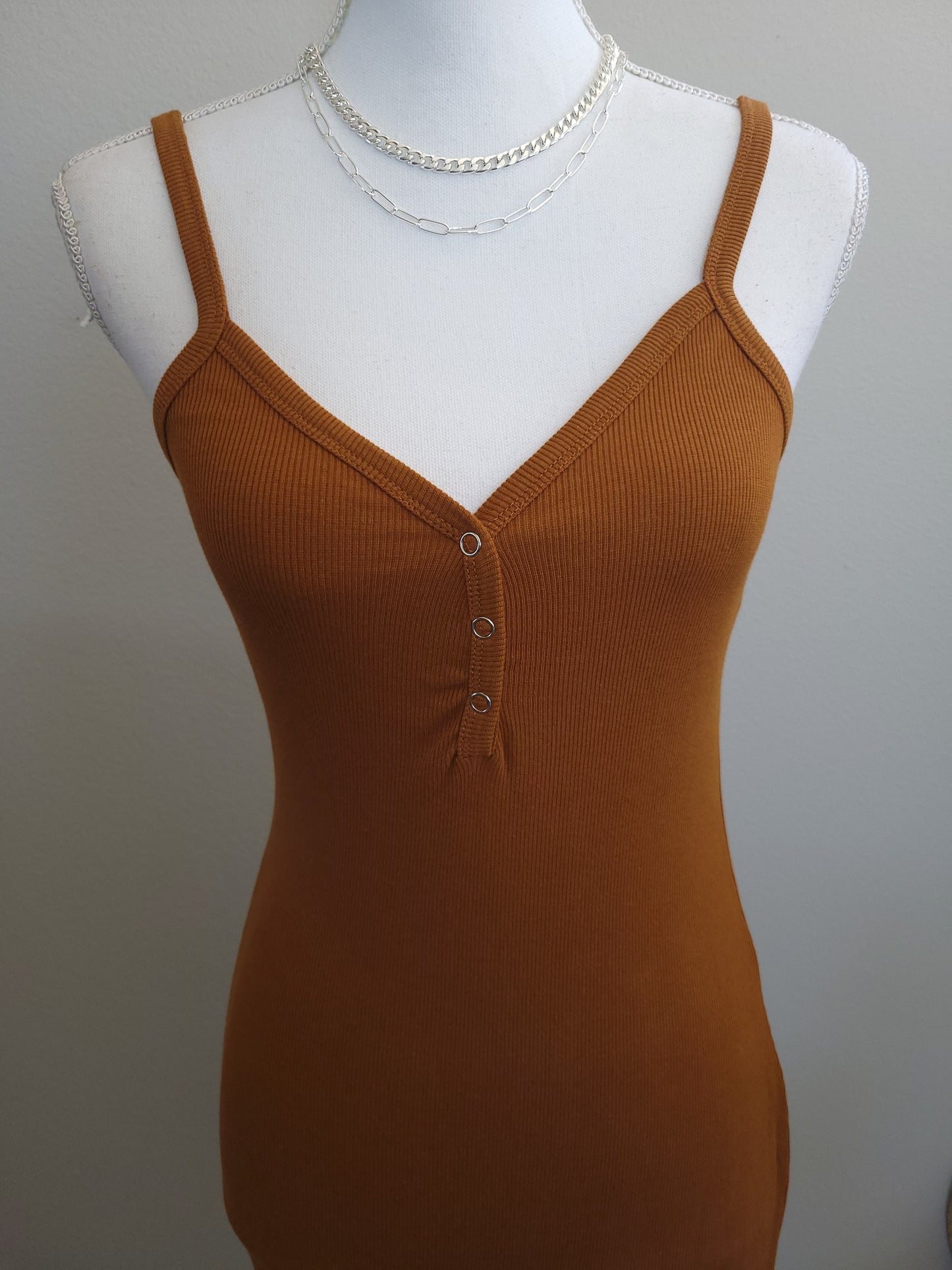 Rust Ribbed Fitted Dress