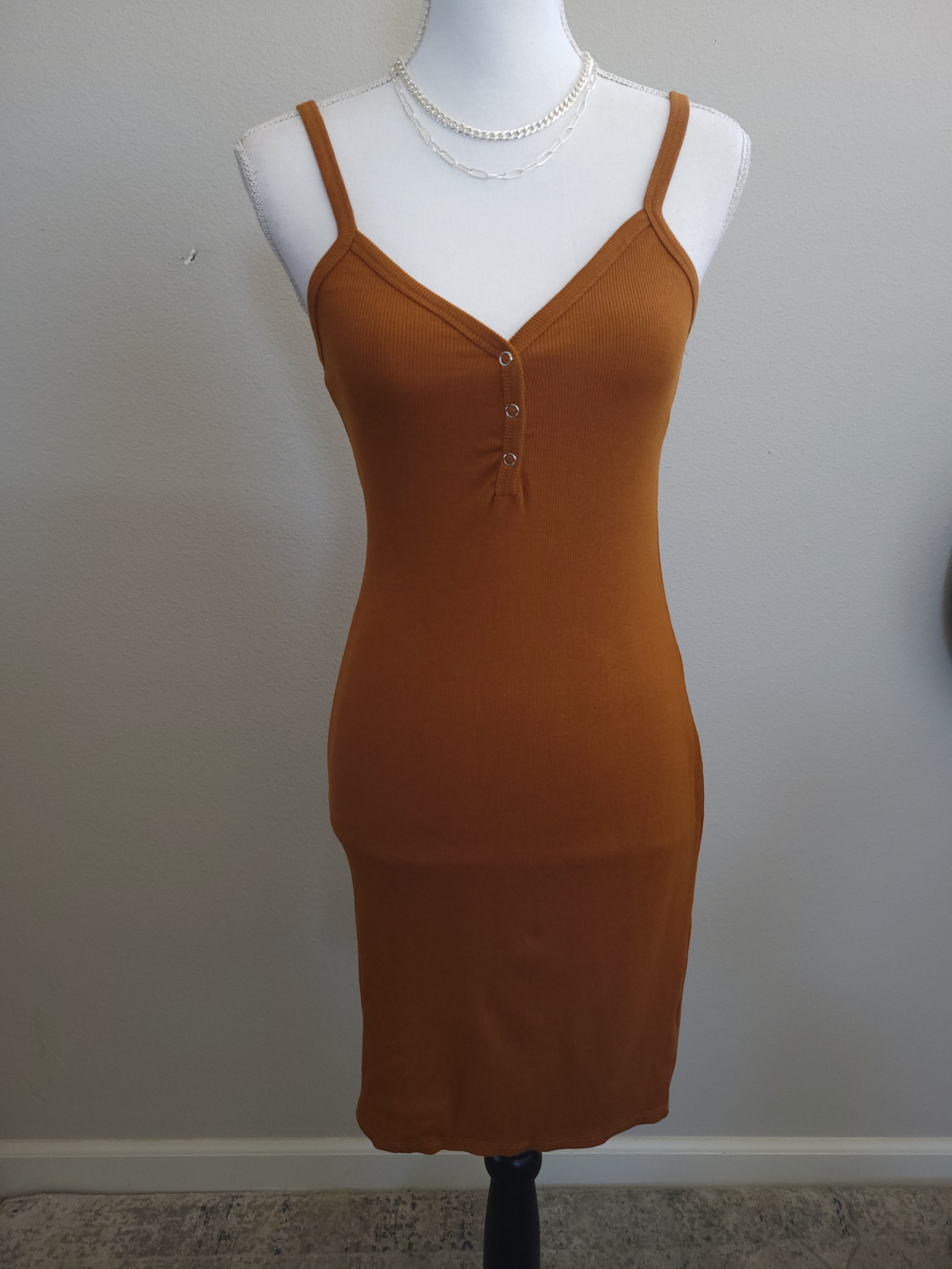 Rust Ribbed Fitted Dress