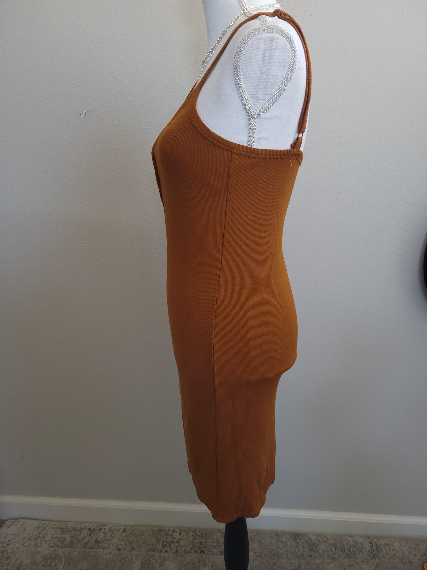 Rust Ribbed Fitted Dress