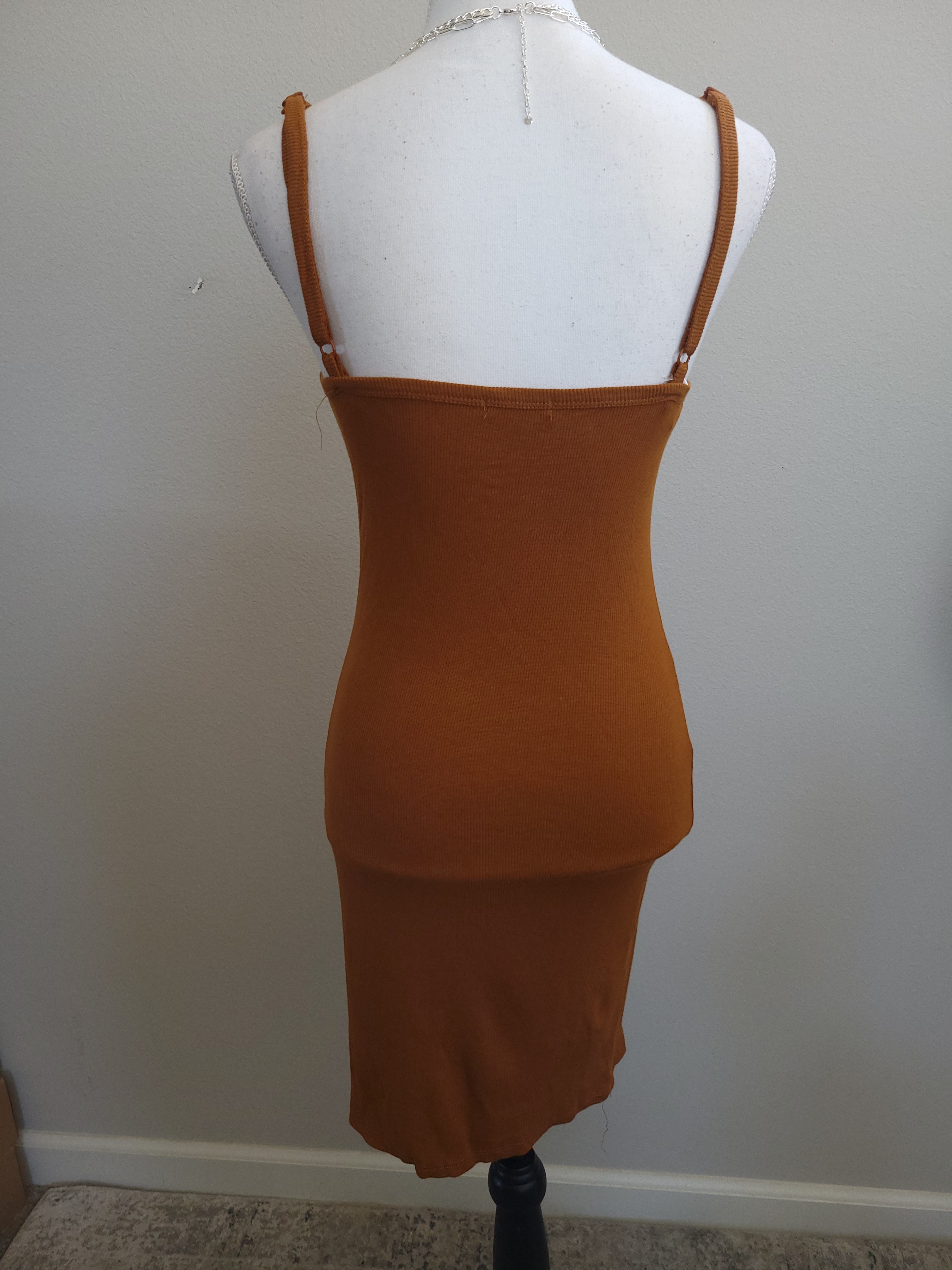 Rust Ribbed Fitted Dress